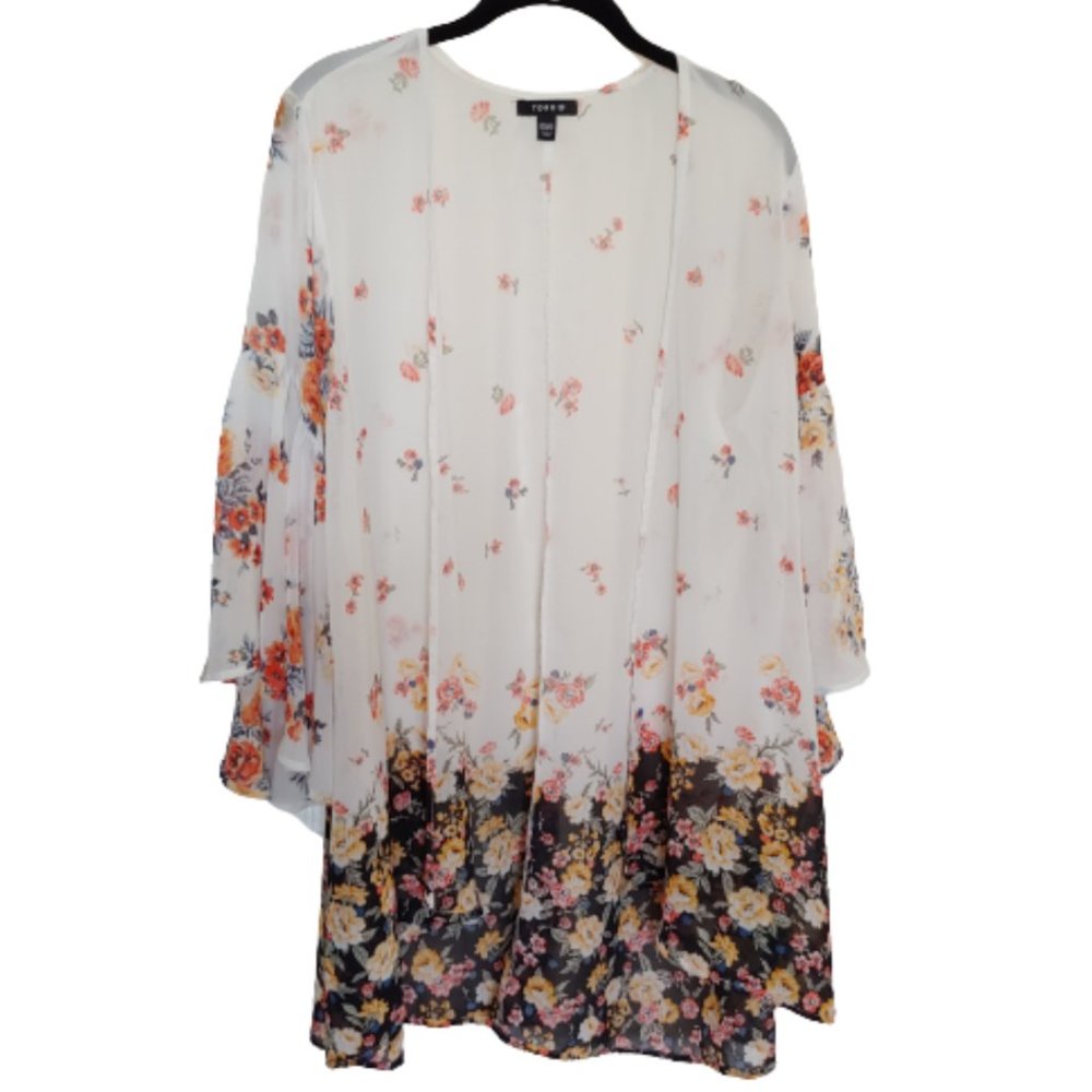 Torrid Ivory Floral Chiffon Bell Sleeve Kimono Cover Up One Size